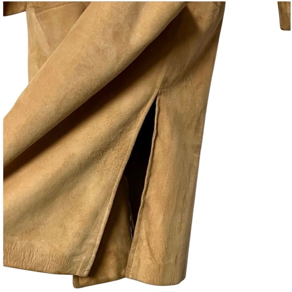 Vtg 50s Suede Leather Jacket Mink Fur Collar Cream 3/4 Sleeve Field Coat L - Picture 8 of 16